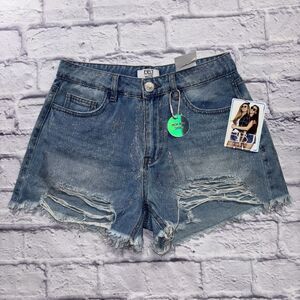 NWT BBJ Los Angeles High Rise Distressed Denim Shorts 3/26 Y2K